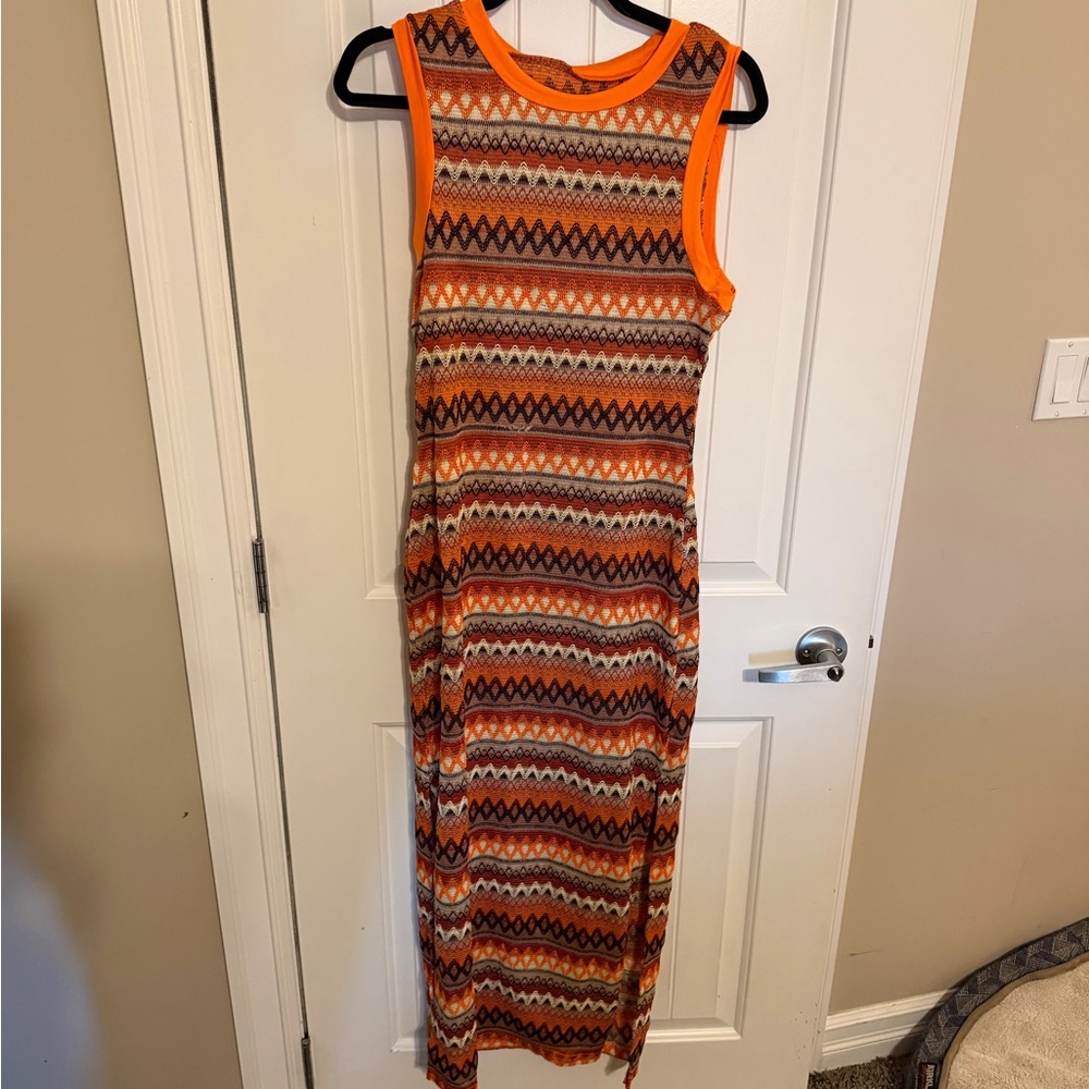 SHEIN Orange Patterned Sleeveless Maxi Dress